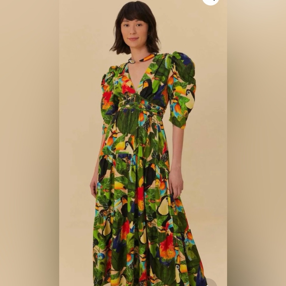 FARM Rio Colorful Parrot Print Long  Dress (Size 4-6)